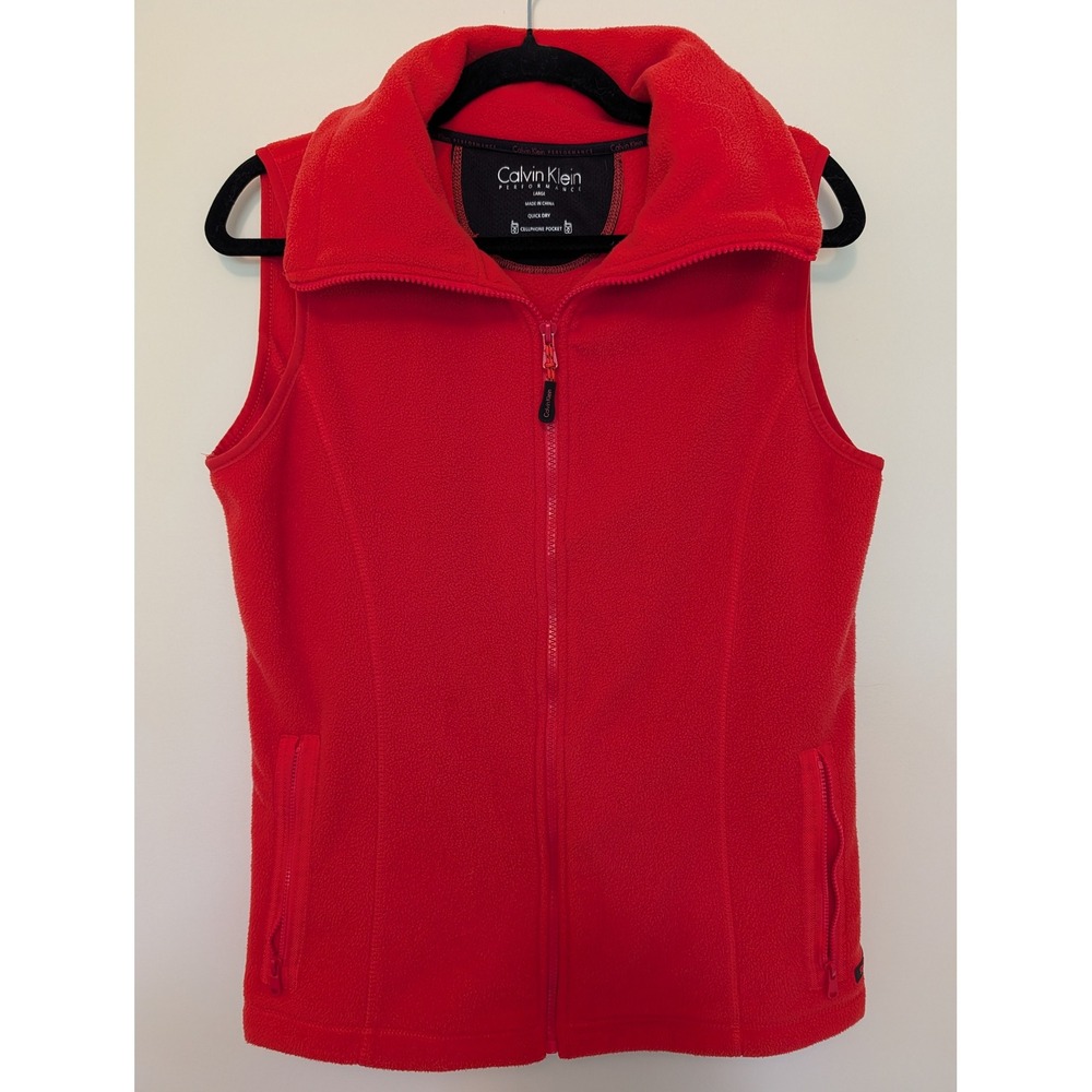 Calvin Klein Performance Fleece Full Zip Vest Womens L Coral Raspberry Pink Red